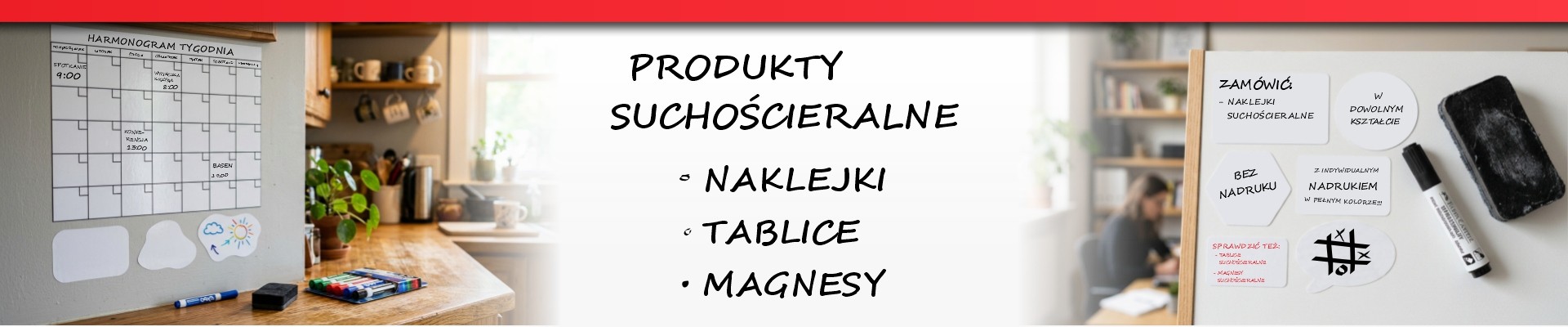 Baner prezentujący druk naklejek suchościeralnych